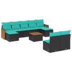 vidaXL 10 Piece Patio Sofa Set with Cushions Black Poly Rattan