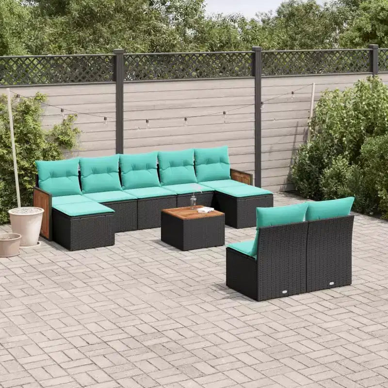 Set di divani da patio vidaXL da 10 pezzi con cuscini, polirattan nero