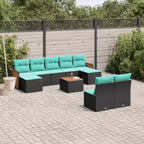 Set di divani da patio vidaXL da 10 pezzi con cuscini, polirattan nero