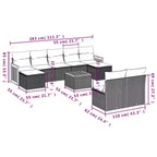 Set di divani da patio vidaXL da 10 pezzi con cuscini, polirattan nero