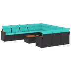 vidaXL 12 Piece Patio Sofa Set with Cushions Black Poly Rattan