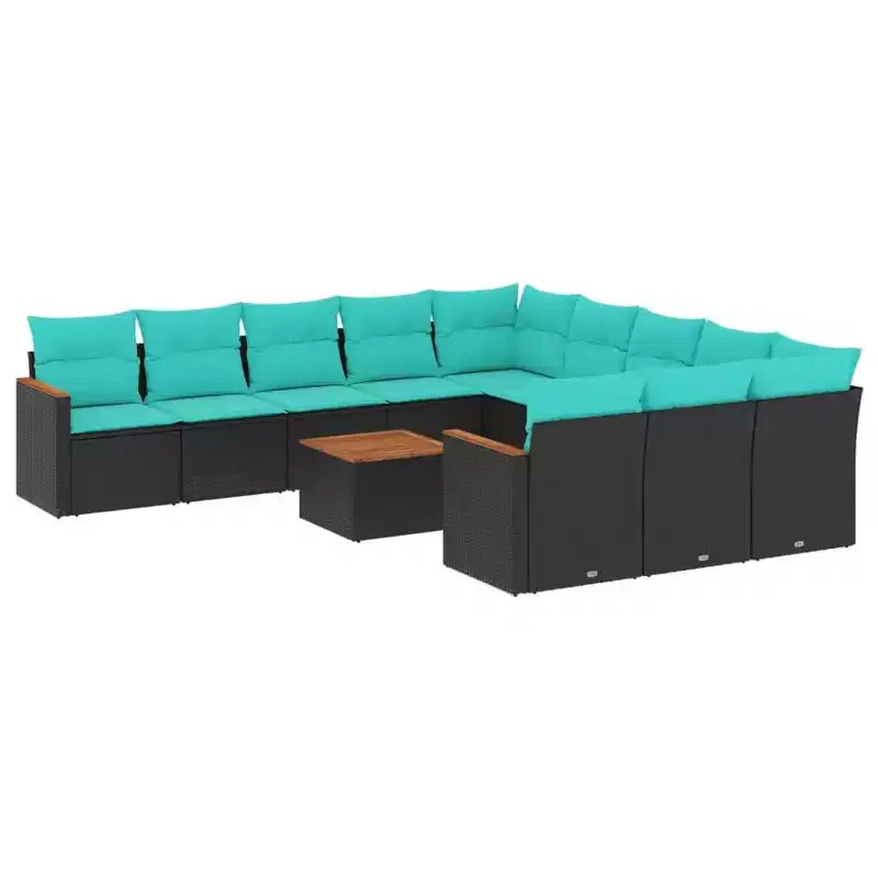 vidaXL 12 Piece Patio Sofa Set with Cushions Black Poly Rattan