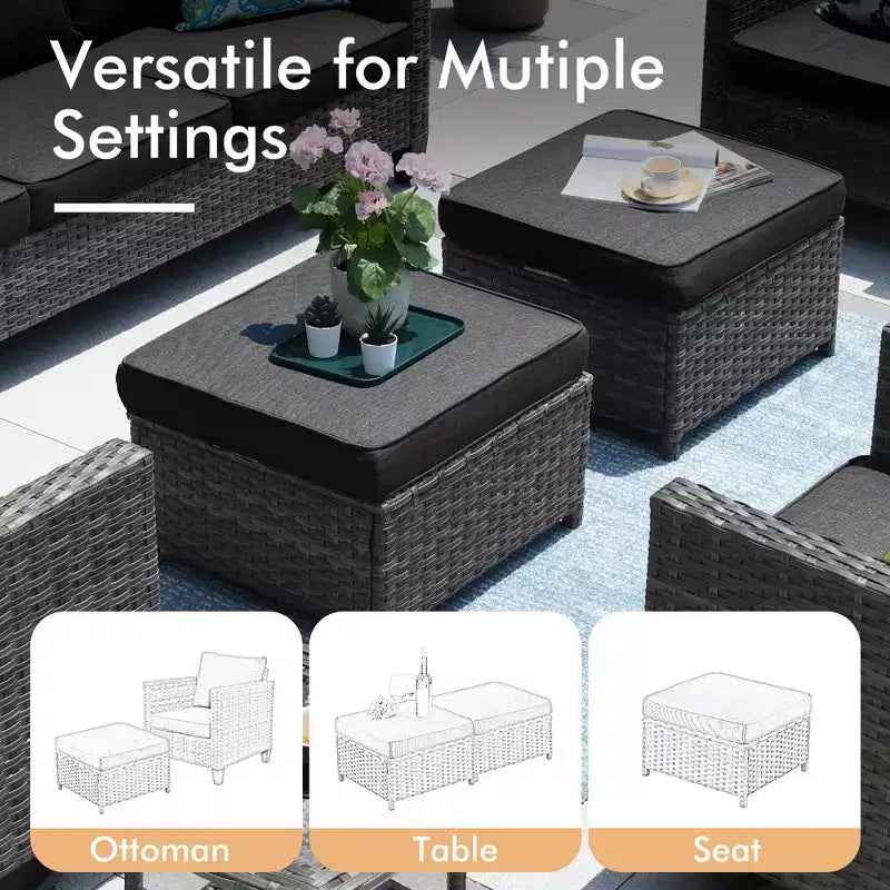 HOMLUX 7 részes kültéri rattan ülőgarnitúra kanapéval, lábtartókkal és székekkel