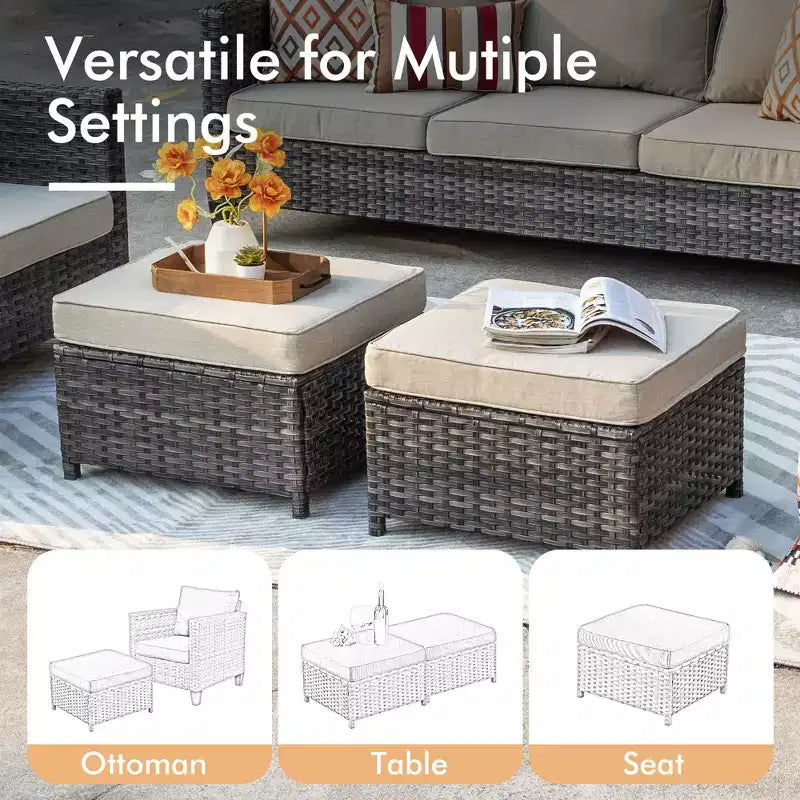 HOMLUX 7 részes kültéri rattan ülőgarnitúra kanapéval, lábtartókkal és székekkel