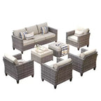 HOMLUX Outdoor 7-Piece Rattan Sectional Set w/ Sofa + Footrests + Chairs