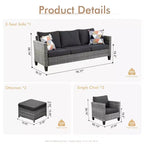 Ensemble de mobilier de terrasse extérieur HOMLUX, 5 pièces : canapé 3 places, 2 fauteuils et 2 poufs