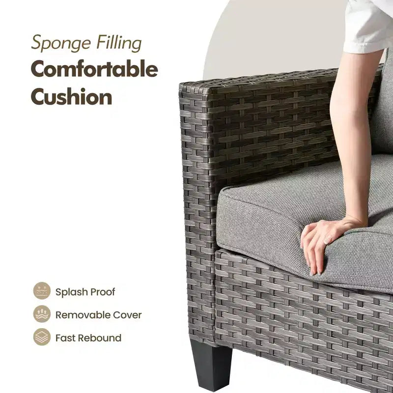 Ensemble de mobilier de terrasse extérieur HOMLUX, 5 pièces : canapé 3 places, 2 fauteuils et 2 poufs