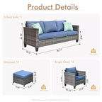 Ensemble de mobilier de terrasse extérieur HOMLUX, 5 pièces : canapé 3 places, 2 fauteuils et 2 poufs