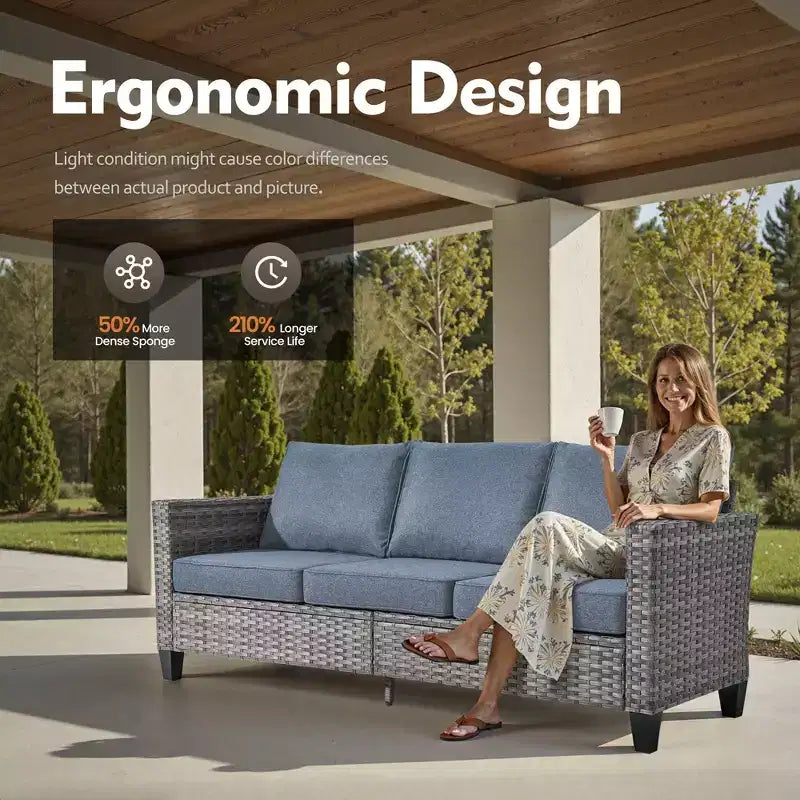 Ensemble de mobilier de terrasse extérieur HOMLUX, 5 pièces : canapé 3 places, 2 fauteuils et 2 poufs