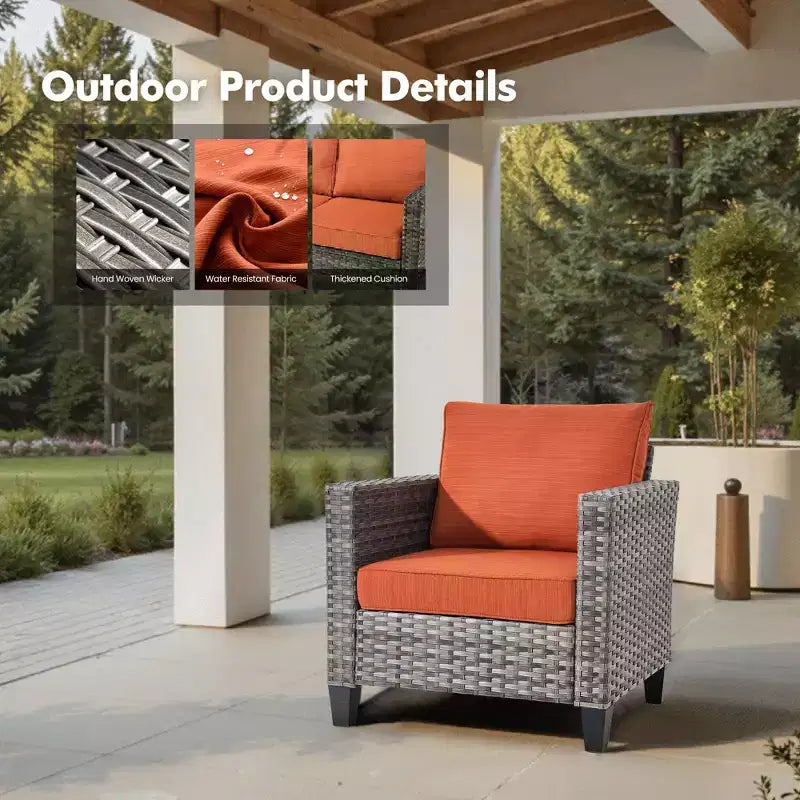 Ensemble de mobilier de terrasse extérieur HOMLUX, 5 pièces : canapé 3 places, 2 fauteuils et 2 poufs