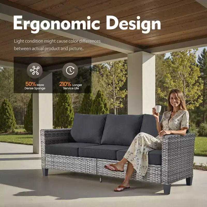 HOMLUX 4 részes kültéri kanapégarnitúra 3 személyes kanapéval, 2 egyszemélyes székkel és LED-es dohányzóasztallal, szürke PE-rattan