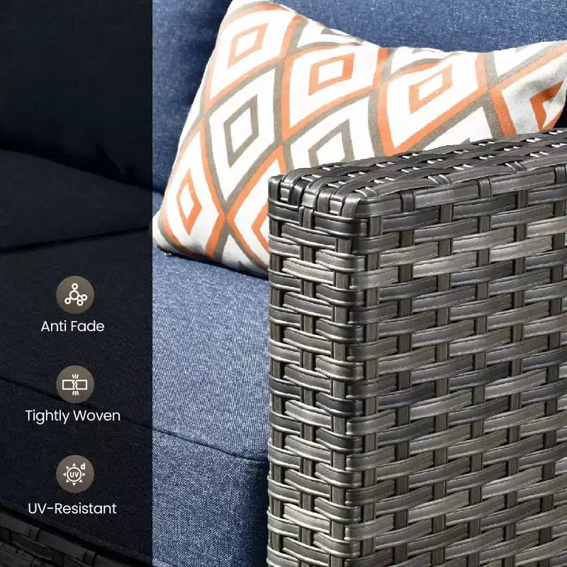 HOMLUX 4 részes kültéri kanapégarnitúra 3 személyes kanapéval, 2 egyszemélyes székkel és LED-es dohányzóasztallal, szürke PE-rattan