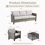 HOMLUX 4 részes kültéri kanapégarnitúra 3 személyes kanapéval, 2 egyszemélyes székkel és LED-es dohányzóasztallal, szürke PE-rattan