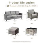 HOMLUX 6 részes kültéri kanapészett puffokkal és rattan dohányzóasztallal, ergonomikus szürke kivitelben