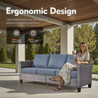 HOMLUX 6 részes kültéri kanapészett puffokkal és rattan dohányzóasztallal, ergonomikus szürke kivitelben