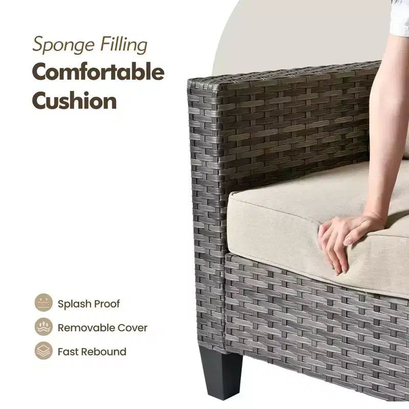 HOMLUX 6 részes kültéri kanapészett puffokkal és rattan dohányzóasztallal, ergonomikus szürke kivitelben