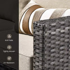 HOMLUX 6 részes kültéri kanapészett puffokkal és rattan dohányzóasztallal, ergonomikus szürke kivitelben