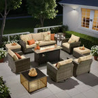Set completo di sedute da patio HOMLUX da 10 pezzi con tavolo per braciere da 54 e set di sedie girevoli