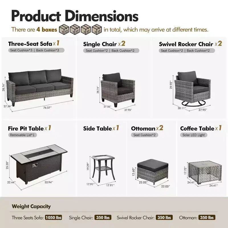Set completo di sedute da patio HOMLUX da 10 pezzi con tavolo per braciere da 54 e set di sedie girevoli