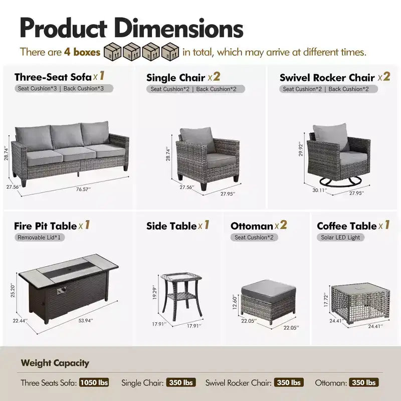 Set completo di sedute da patio HOMLUX da 10 pezzi con tavolo per braciere da 54 e set di sedie girevoli