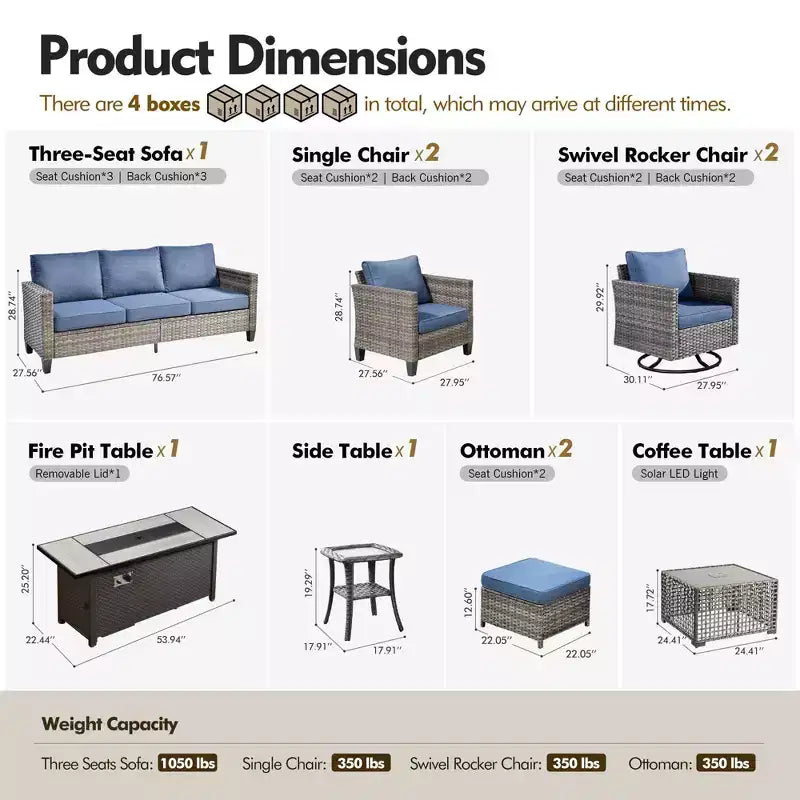 Set completo di sedute da patio HOMLUX da 10 pezzi con tavolo per braciere da 54 e set di sedie girevoli