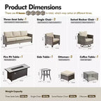 Set completo di sedute da patio HOMLUX da 10 pezzi con tavolo per braciere da 54 e set di sedie girevoli