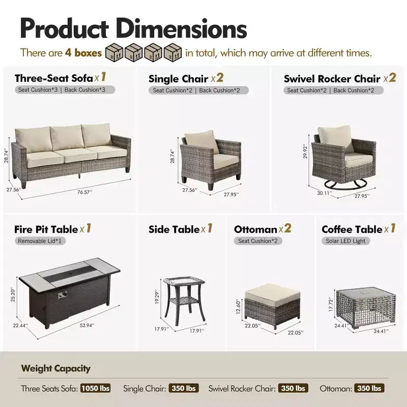 Set completo di sedute da patio HOMLUX da 10 pezzi con tavolo per braciere da 54 e set di sedie girevoli