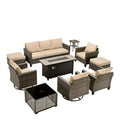 HOMLUX 10-Piece Patio Seating Bundle with 54 Fire Pit Table and Swivel Chairs Set