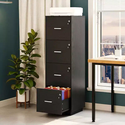 Karl Home15 Inch Embossed 4 Drawer Wooden Filing Cabinet