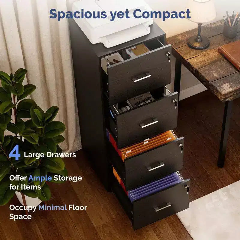 4 Drawer Embossed Wooden Filing Cabinet