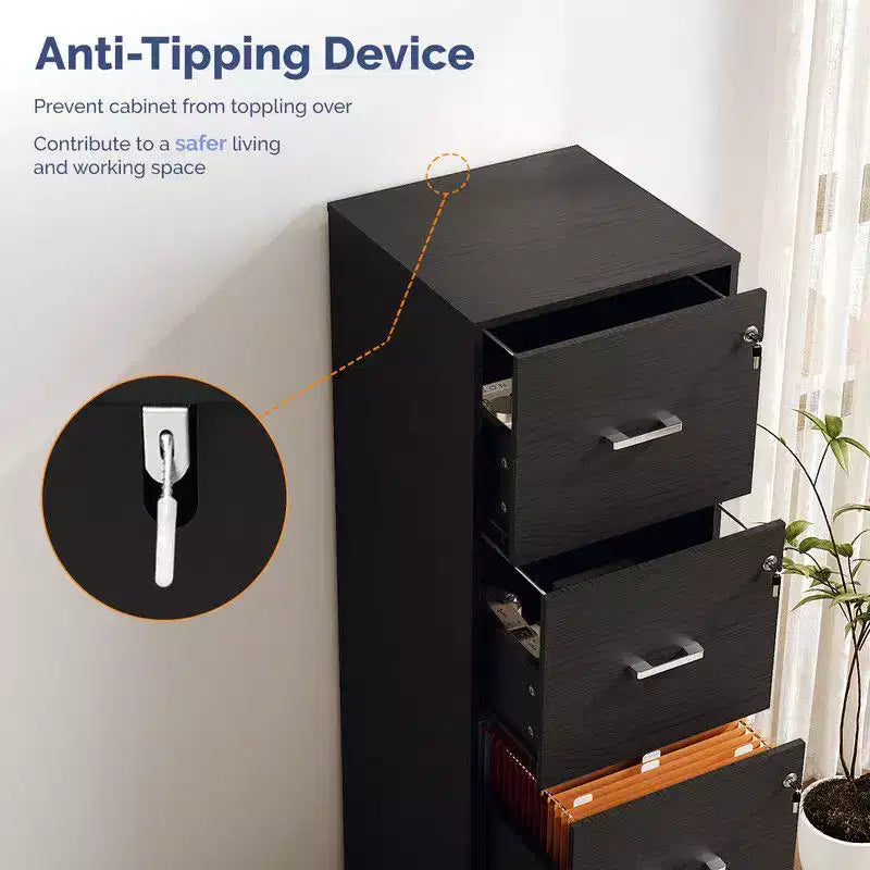 4 Drawer Embossed Wooden Filing Cabinet