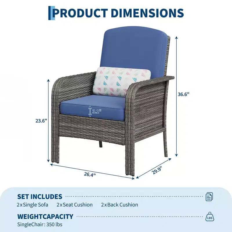 2-Piece Outdoor Rattan Patio Chair Set, Thick Cushions, All-Weather Gradient Wicker - Versatile Outdoor Seating for Porch, Deck, Garden, Backyard