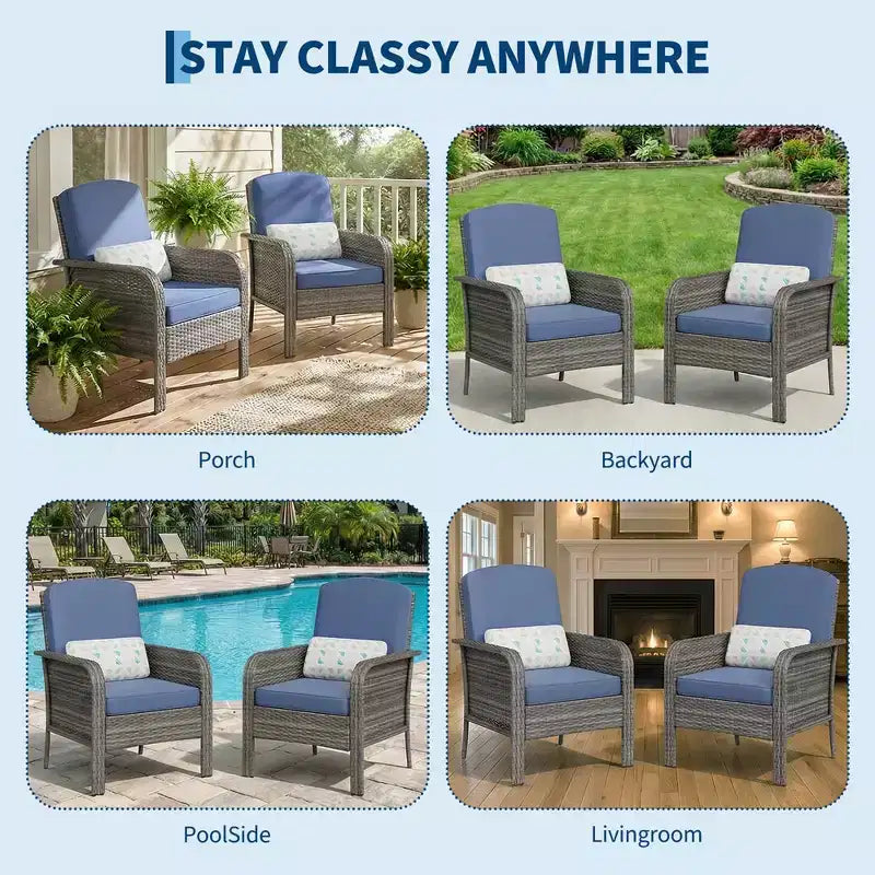 2-Piece Outdoor Rattan Patio Chair Set, Thick Cushions, All-Weather Gradient Wicker - Versatile Outdoor Seating for Porch, Deck, Garden, Backyard