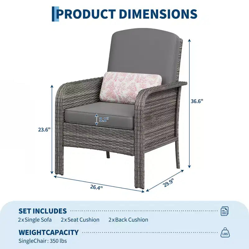 2-Piece Outdoor Rattan Patio Chair Set, Thick Cushions, All-Weather Gradient Wicker - Versatile Outdoor Seating for Porch, Deck, Garden, Backyard