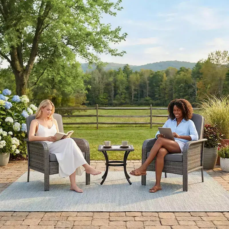 2-Piece Outdoor Rattan Patio Chair Set, Thick Cushions, All-Weather Gradient Wicker - Versatile Outdoor Seating for Porch, Deck, Garden, Backyard