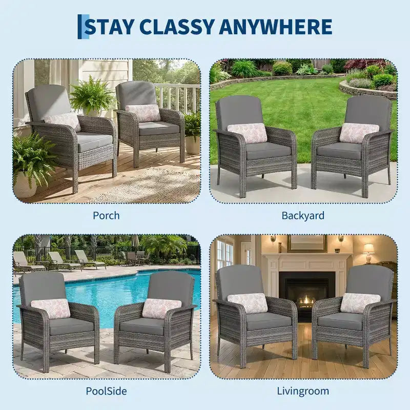 2-Piece Outdoor Rattan Patio Chair Set, Thick Cushions, All-Weather Gradient Wicker - Versatile Outdoor Seating for Porch, Deck, Garden, Backyard