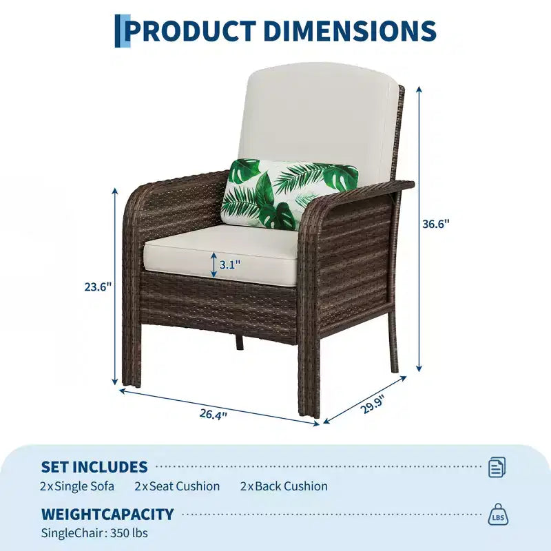 2-Piece Outdoor Rattan Patio Chair Set, Thick Cushions, All-Weather Gradient Wicker - Versatile Outdoor Seating for Porch, Deck, Garden, Backyard