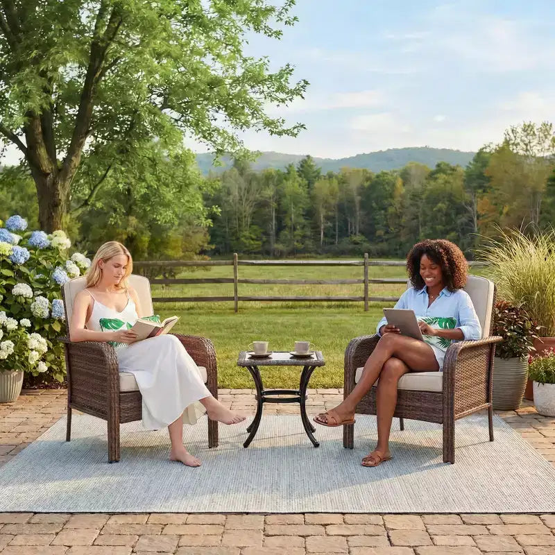 2-Piece Outdoor Rattan Patio Chair Set, Thick Cushions, All-Weather Gradient Wicker - Versatile Outdoor Seating for Porch, Deck, Garden, Backyard