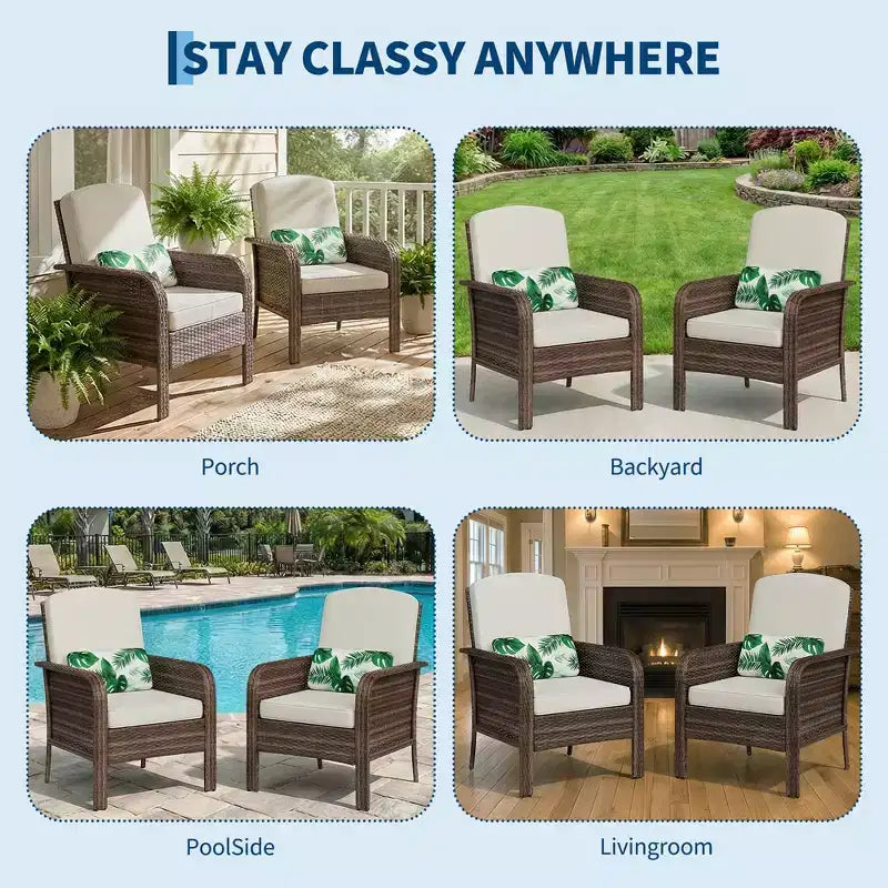 2-Piece Outdoor Rattan Patio Chair Set, Thick Cushions, All-Weather Gradient Wicker - Versatile Outdoor Seating for Porch, Deck, Garden, Backyard