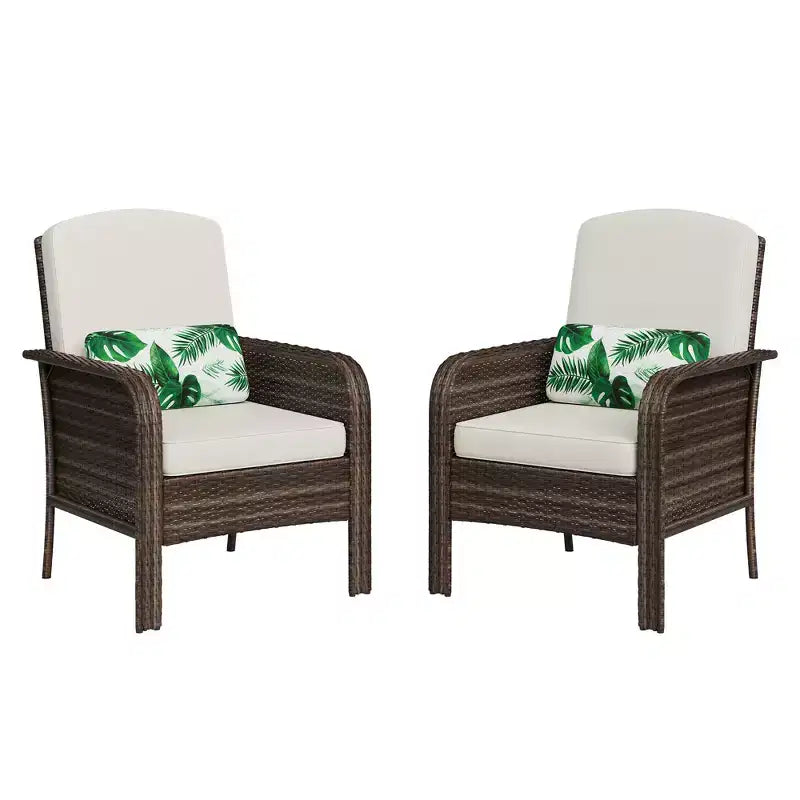 2-Piece Outdoor Rattan Patio Chair Set, Thick Cushions, All-Weather Gradient Wicker - Versatile Outdoor Seating for Porch, Deck, Garden, Backyard