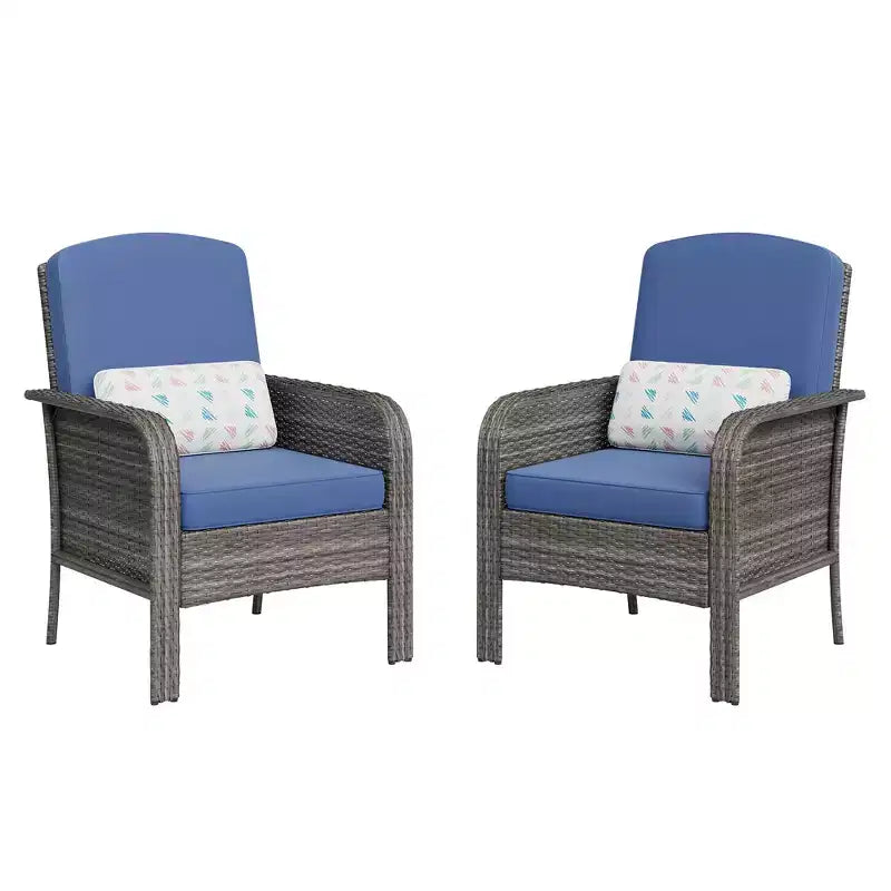 2-Piece Outdoor Rattan Patio Chair Set, Thick Cushions, All-Weather Gradient Wicker - Versatile Outdoor Seating for Porch, Deck, Garden, Backyard