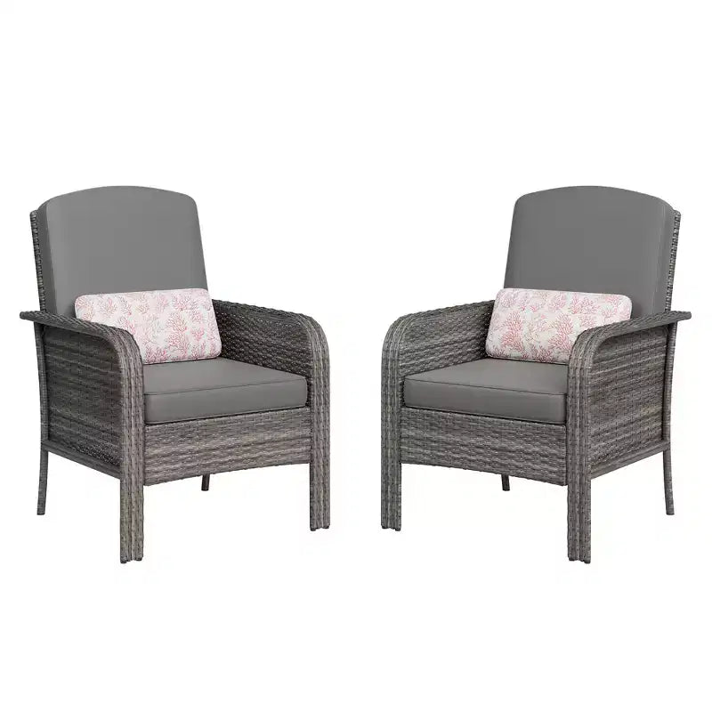 2-Piece Outdoor Rattan Patio Chair Set, Thick Cushions, All-Weather Gradient Wicker - Versatile Outdoor Seating for Porch, Deck, Garden, Backyard