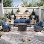 Ensemble de mobilier de terrasse en aluminium ALAULM, ensemble moderne de conversation extérieur en métal pour 5 personnes avec table brasero au propane de 45 pouces, fauteuils à bascule pivotants