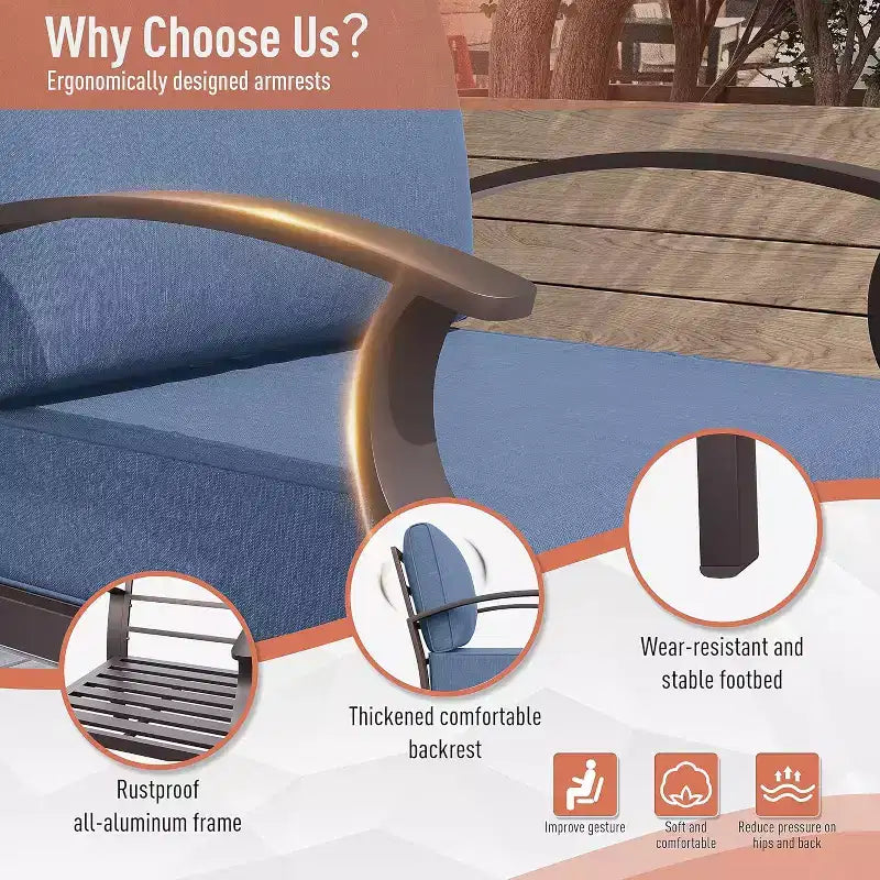 Ensemble de mobilier de terrasse en aluminium ALAULM, ensemble moderne de conversation extérieur en métal pour 5 personnes avec table brasero au propane de 45 pouces, fauteuils à bascule pivotants