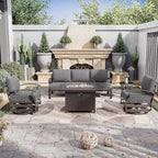 Ensemble de mobilier de terrasse en aluminium ALAULM, ensemble moderne de conversation extérieur en métal pour 5 personnes avec table brasero au propane de 45 pouces, fauteuils à bascule pivotants