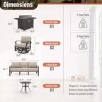 Ensemble de mobilier de terrasse en aluminium ALAULM, ensemble moderne de conversation extérieur en métal pour 5 personnes avec table brasero au propane de 45 pouces, fauteuils à bascule pivotants