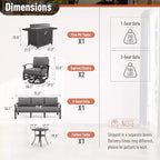 Ensemble de mobilier de terrasse en aluminium ALAULM, ensemble moderne de conversation extérieur en métal pour 5 personnes avec table brasero au propane de 45 pouces, fauteuils à bascule pivotants
