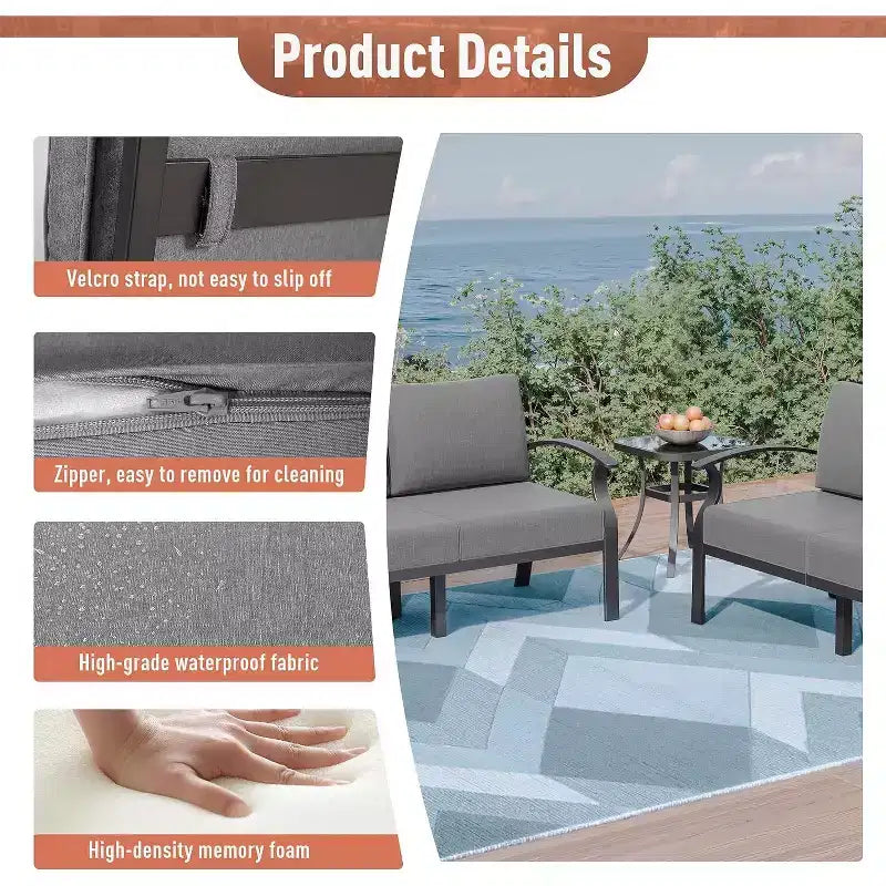 Ensemble de mobilier de terrasse en aluminium ALAULM, ensemble moderne de conversation extérieur en métal pour 5 personnes avec table brasero au propane de 45 pouces, fauteuils à bascule pivotants