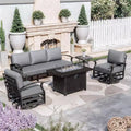 ALAULM Aluminum Patio Furniture Set 5-Seat Modern Metal Outdoor Conversation Sets w/45in Propane Fire Pit Table, Swivel Rocking Chairs