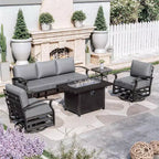 ALAULM Aluminum Patio Furniture Set 5-Seat Modern Metal Outdoor Conversation Sets w/45in Propane Fire Pit Table, Swivel Rocking Chairs